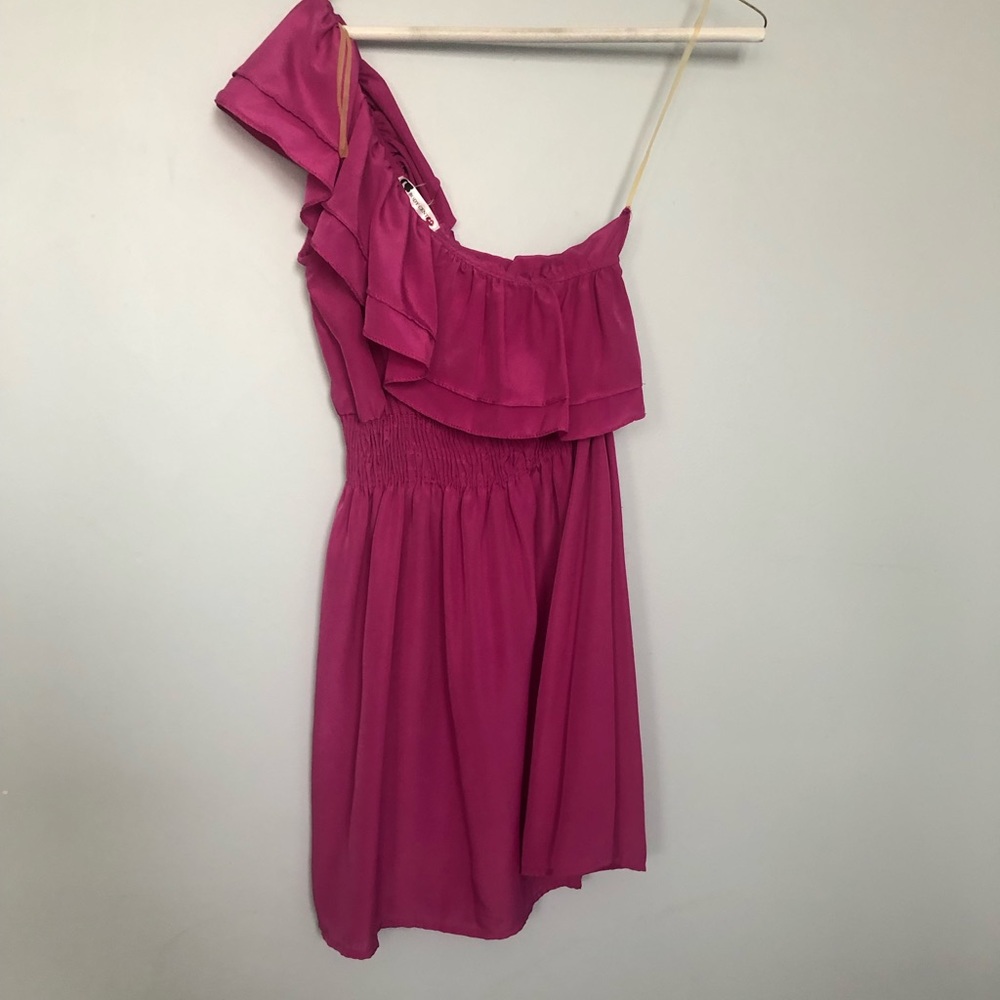 Fuchsia one shoulder/ruffle mini